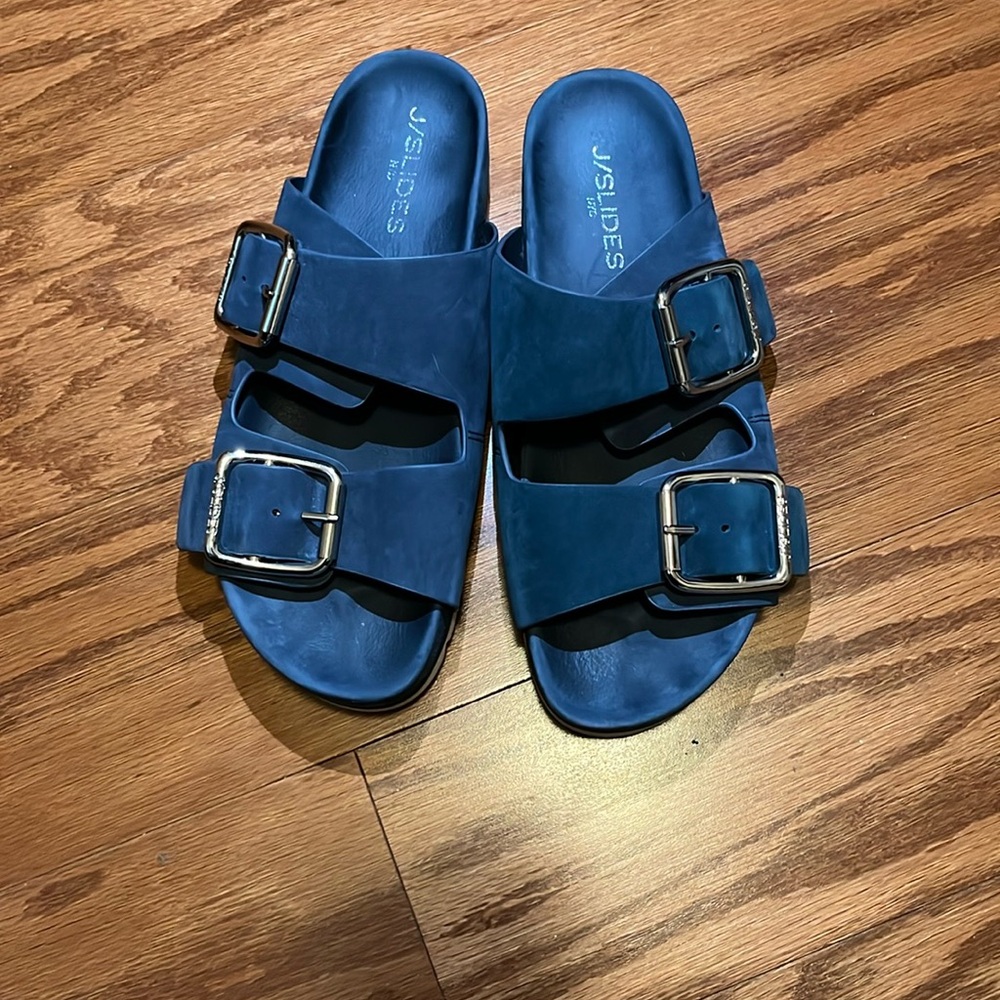 J/Slides navy sandals with slight platform